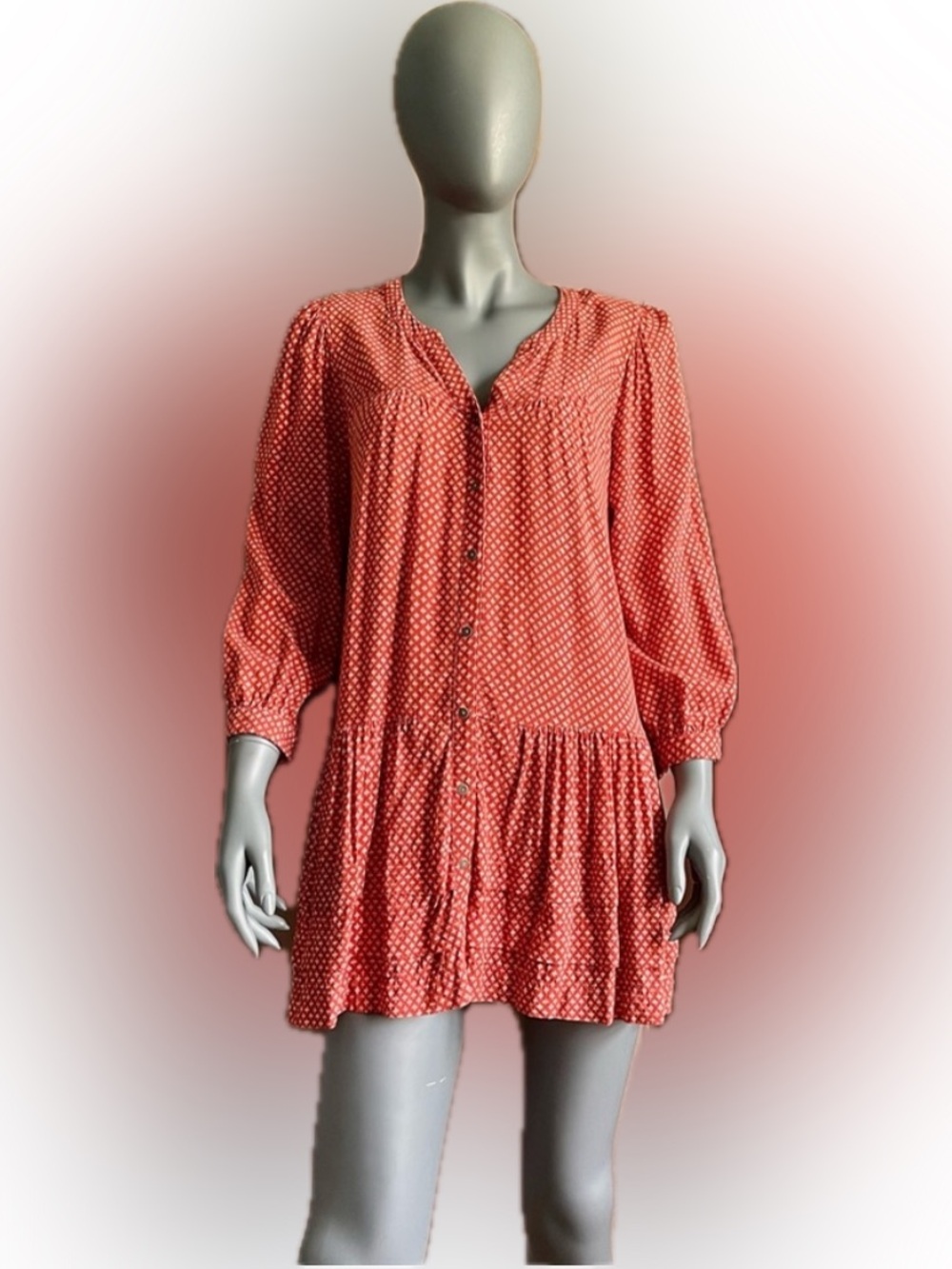 Anthropologie Holding Horses Small Pavin button-down tunic Rust Dot Print GUC